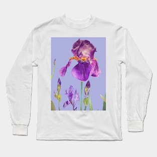 Iris Watercolor Painting - Elegant Purple on Light Purple Long Sleeve T-Shirt